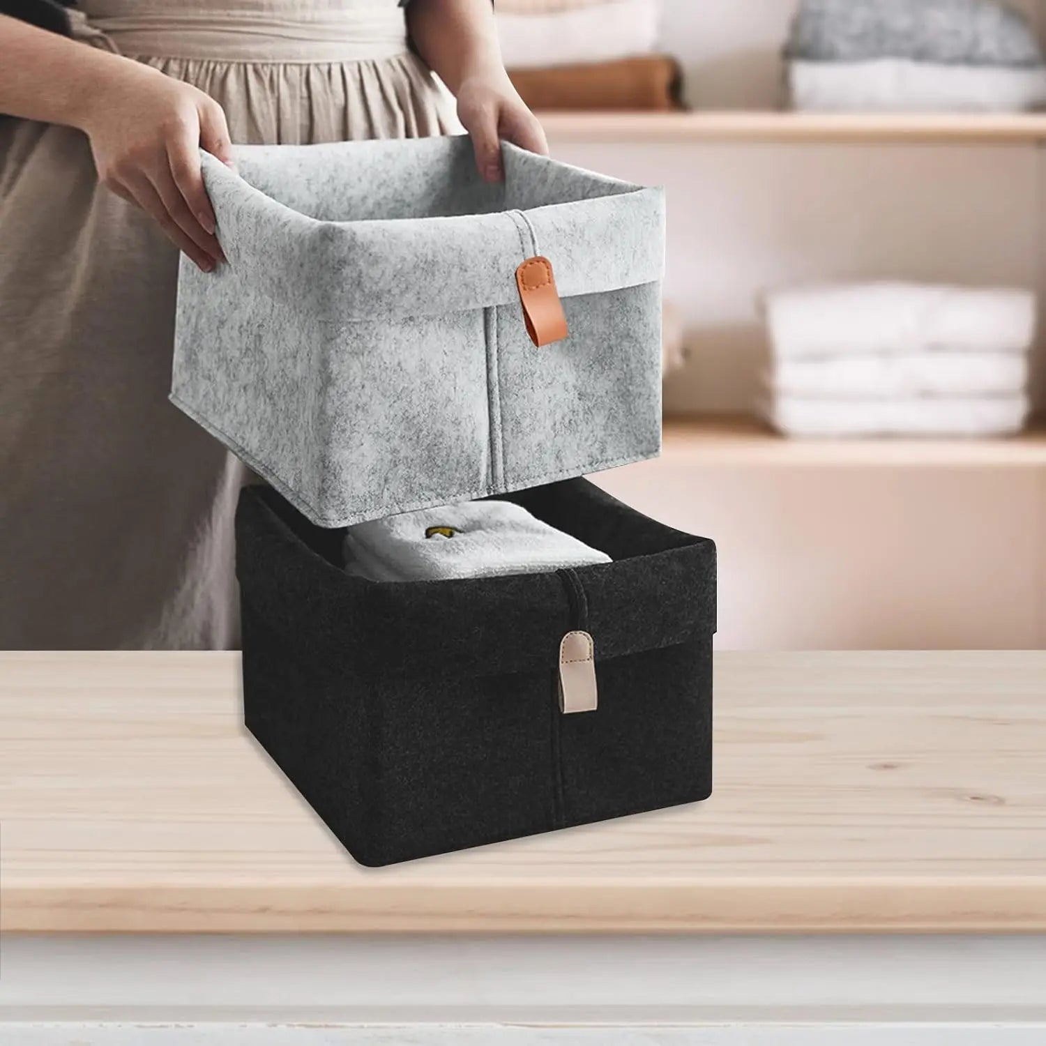 1-5PCS Desktop Organizer Basket Felt Storage Bin for Snacks and Sundries Home Office Desk Tidy Declutter Storage Box Oasis Select