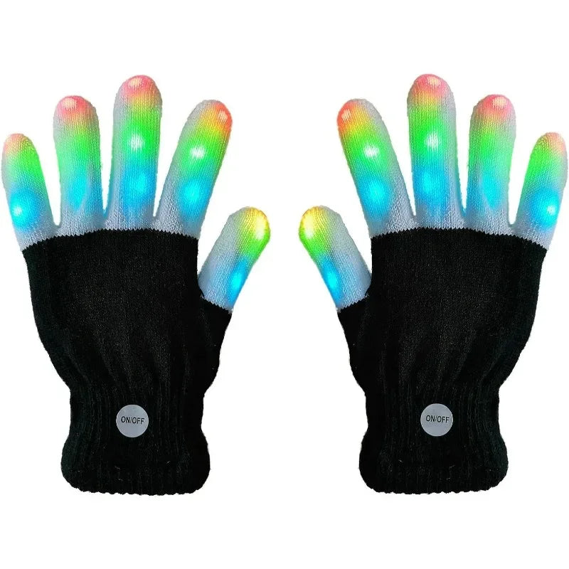LED Light Night Glowing Gloves Finger Lighting Flashing Glow Mittens Glitter Gloves for Entertainment Rave Party Glow Gloves Oasis Select