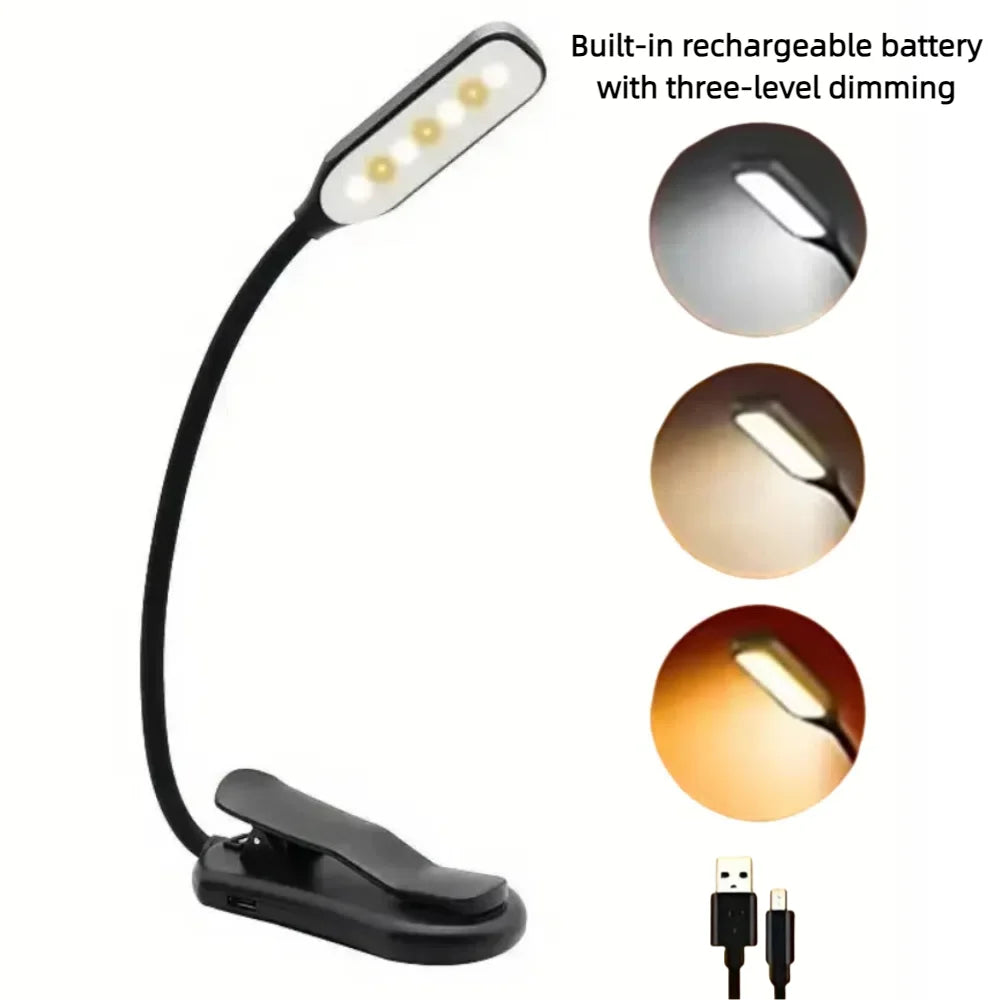 2025 New LED Reading Lamp No Harm To Eyes With Clip Piano Score Lamp Portable Three-Speed Dimming Bedside Lamp Night lighting Oasis Select Charging 3-speed