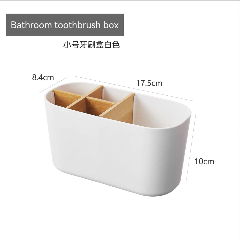 Toothbrush Holder For Electric Brushes Bathroom Counter Organizer With 5 Slots Bamboo For Electric Toothbrushes and Toothpaste Oasis Select White