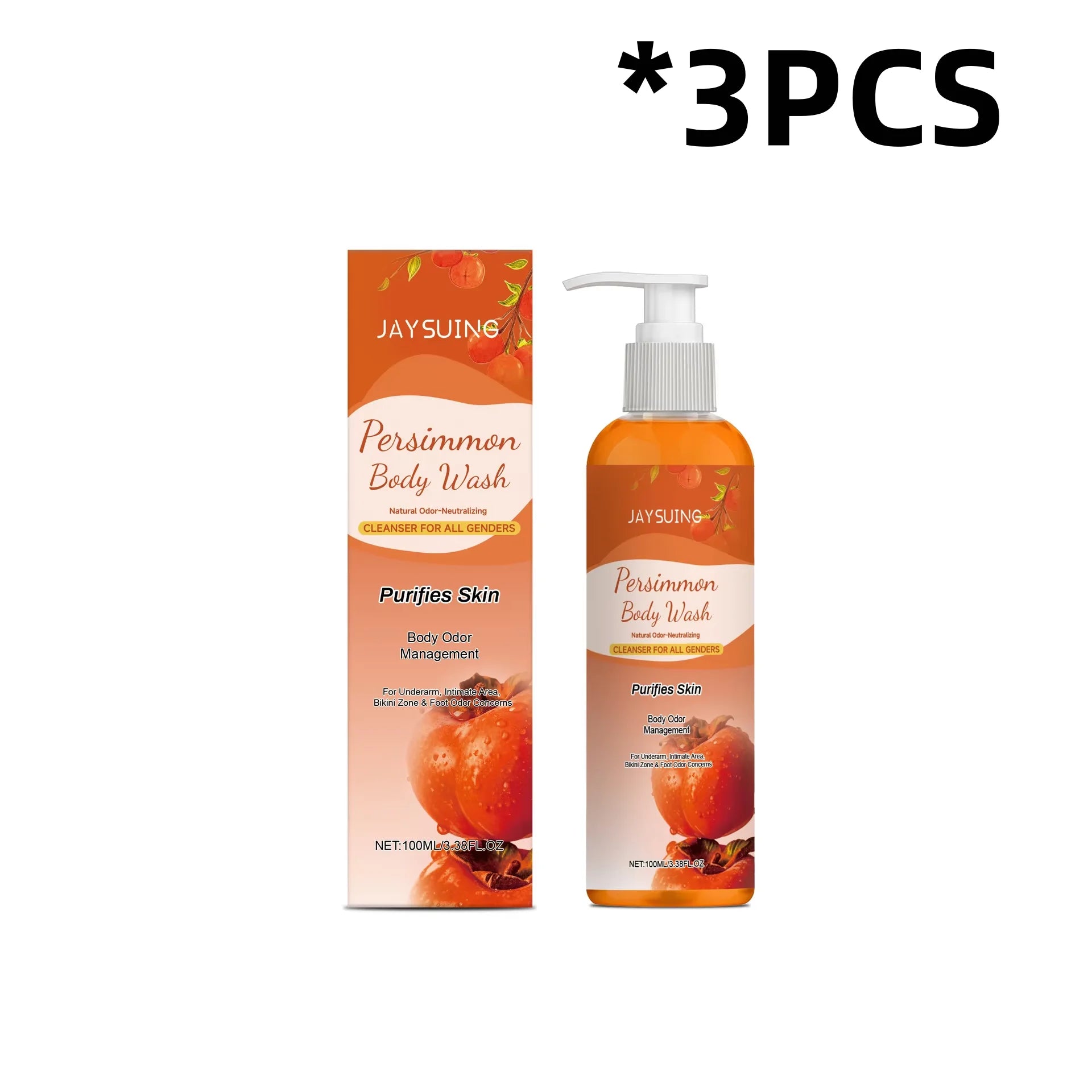 JAYSUING Persimmon Deodorizing Shower Gel Hydration Remove Odors Lasting Fragrance Exfoliate Perspiration Skin Sooth Shower Gel Oasis Select 100ml Boxed X3 PCS