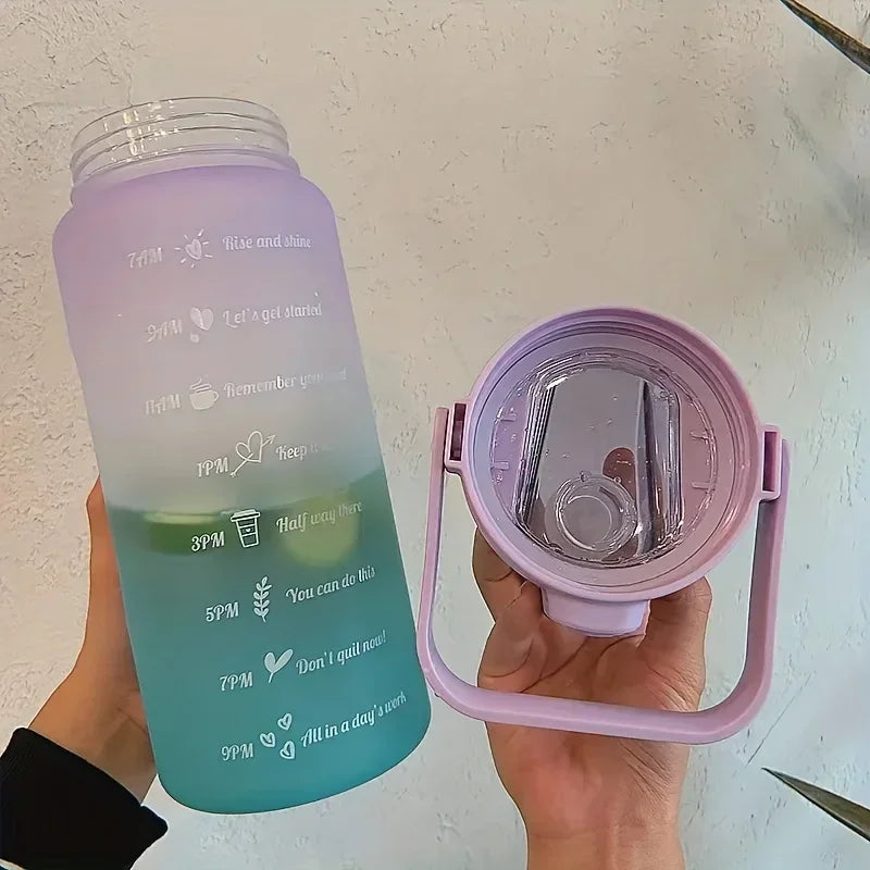 2 Liter Water Bottle with Straw Female Girls Large Portable Travel Bottles Sports Fitness Cup Summer Cold Water with Time Scale Oasis Select