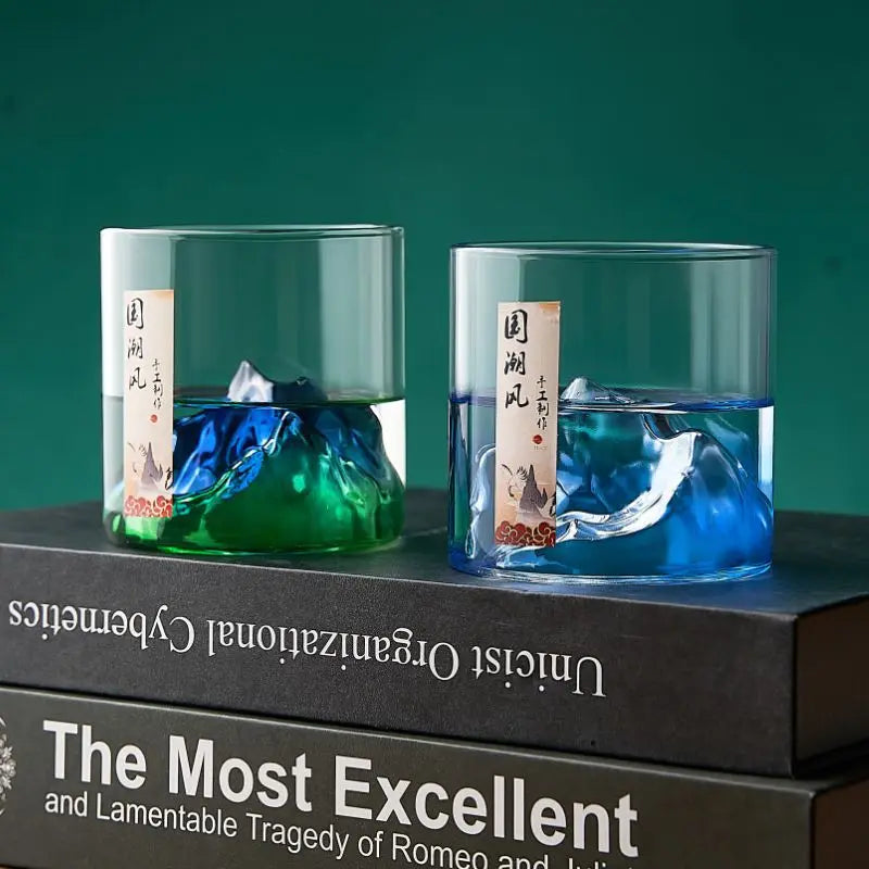 1pcs Transparent Japanese Style Glass Cup Mountain Pattern Tumbler Fashion Drinkware for Party and Daily Use Oasis Select