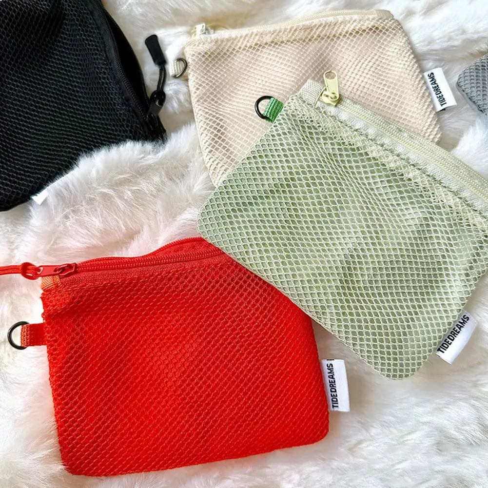 Dual-Layer Mesh Storage Bags Portable Travel Makeup Bag with Zipper Mini Toiletries Cosmetics Organizer Simple Stationery Bag Oasis Select