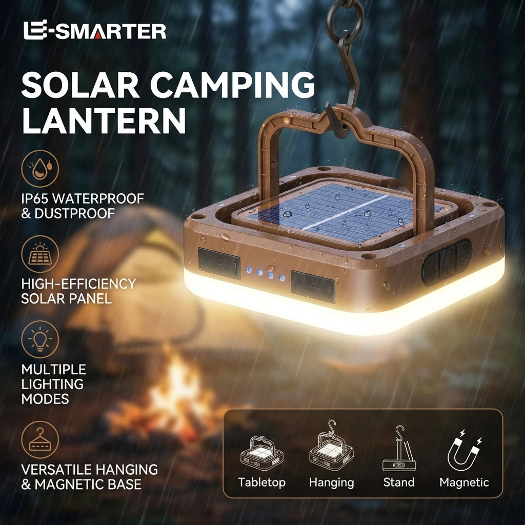 Outdoor COB Camping Solar Lamp Portable Rechargeable Hanging Light Waterproof Hiking Fishing Home Emergency Lanterns with Hook Oasis Select