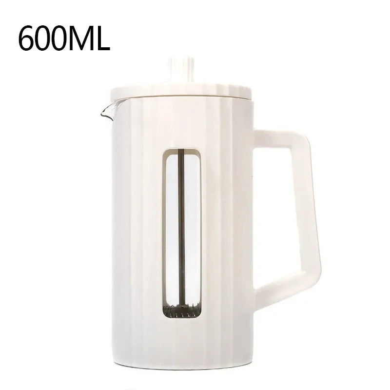 1000ML/ 600ML French Press Coffee Maker High Borosilicate Glass House Coffee Brewer Milk Foam Frother Barista Tea Maker Oasis Select white 600ml