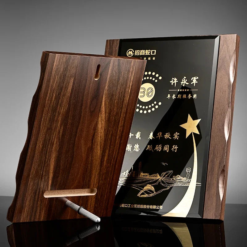 Custom Crystal Medal Metal Wheat Ear Walnut Wood Medal Trophy Custom Join Authorized Agents Plaque Oasis Select