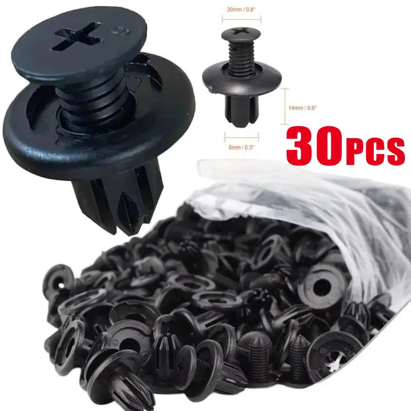 10/30/80pcs Plastic Rivets Fasteners Screw Car Bumper Fender Black Rivet Car Fastener Clips for Toyota Focus Kia Nissan Yamaha Oasis Select 30pcs