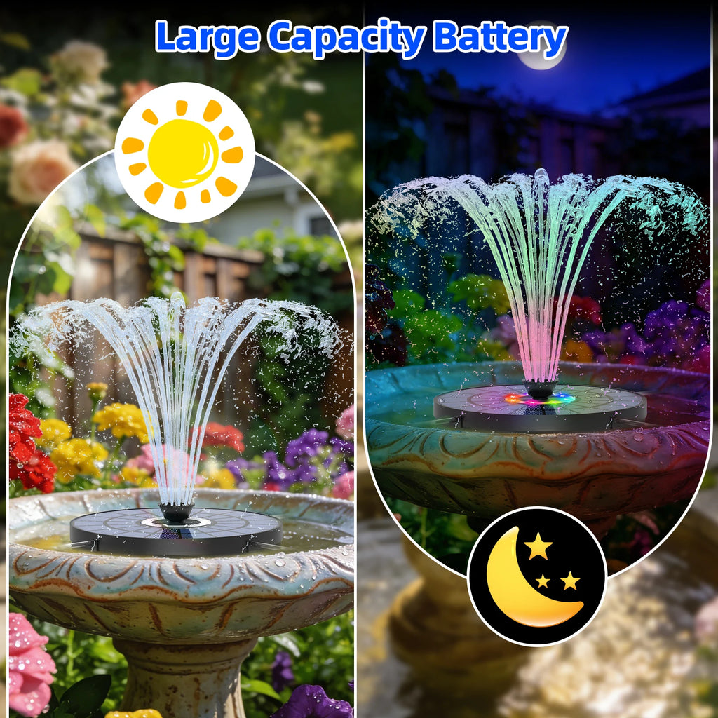 5.5W Solar Water Fountain 1500mAh Battery with 8 LED Lights&Nozzles Awesome Light Show Freely DIY Water Features Garden Pond Etc Oasis Select