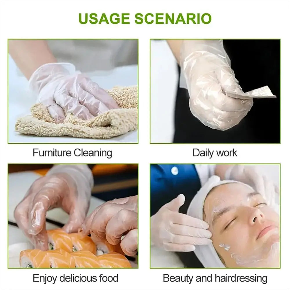 100Pcs Food Grade TPE Disposable Gloves Household Acid Work Safety Cleaning Gloves Transparent Non-Slip Latex Free Gloves Oasis Select