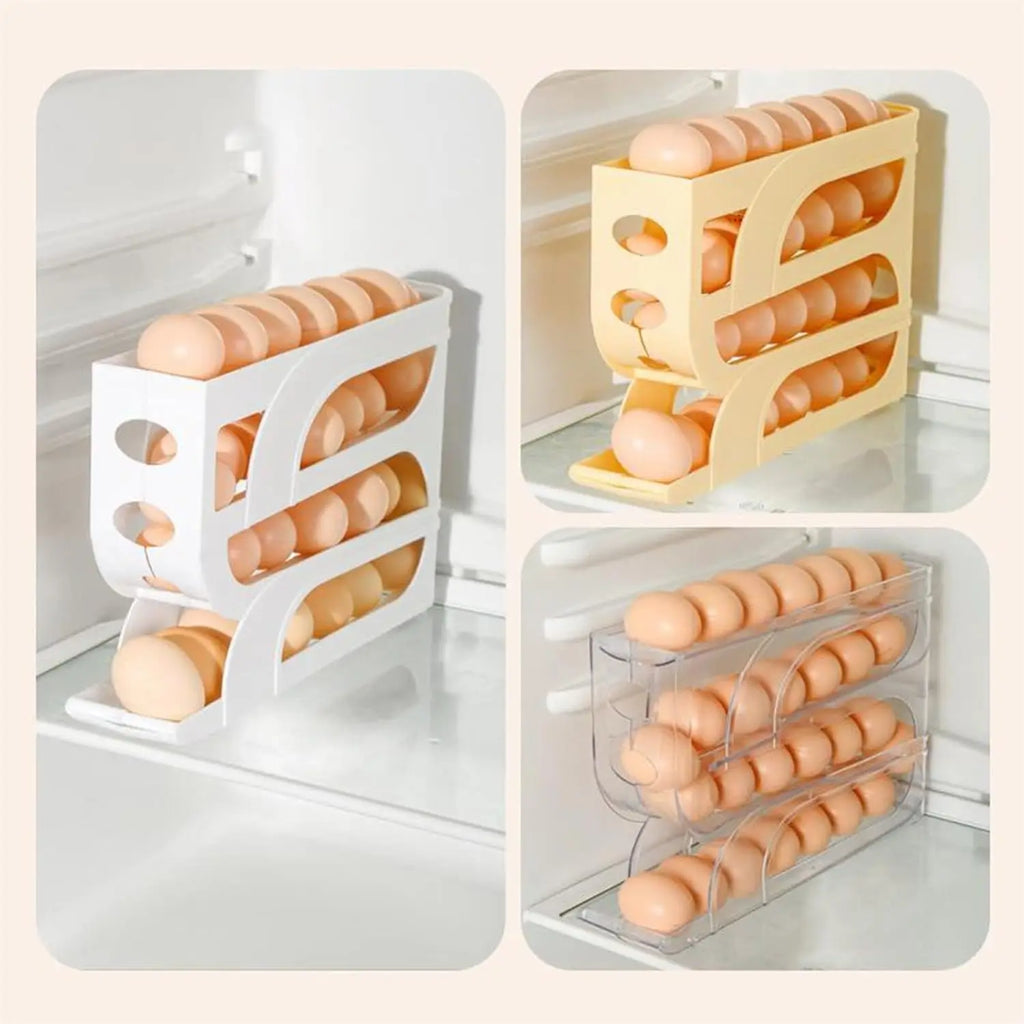 4-Tier Rolling Egg Holder Egg Etorage Space-Saving Auto-Feed Egg Container for Refrigerator Eggs 18 Count Kitchen Organizer Oasis Select