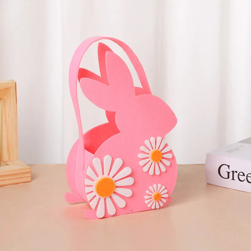 2026 Easter Bunny Basket, Soft Felt Candy Tote Bag & Gift Storage, Kids Easter Party Decoration & Egg Hunt Game Props Gift Bags Oasis Select Pink one size