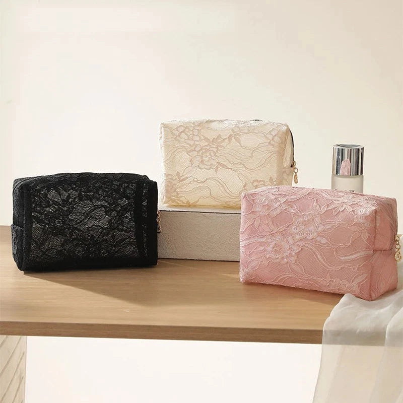 Lace Mesh Women's Makeup Bag Large Capacity Cosmetic and Jewelry Organizer Bag Zipper Square Portable Toiletry Bag Makeup Case Oasis Select