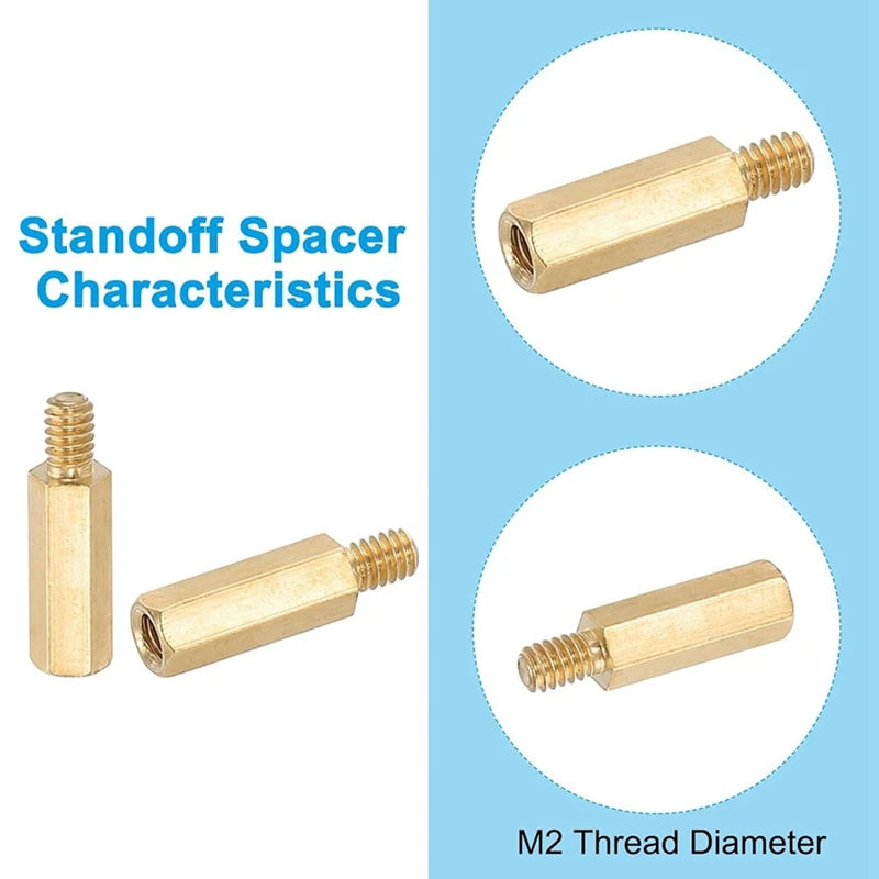 WISH M2+3Mm Support Screws, 240 Pieces Male To Female Hexagon Brass Support Washer Screw Nut Combo Kit, Gold Oasis Select
