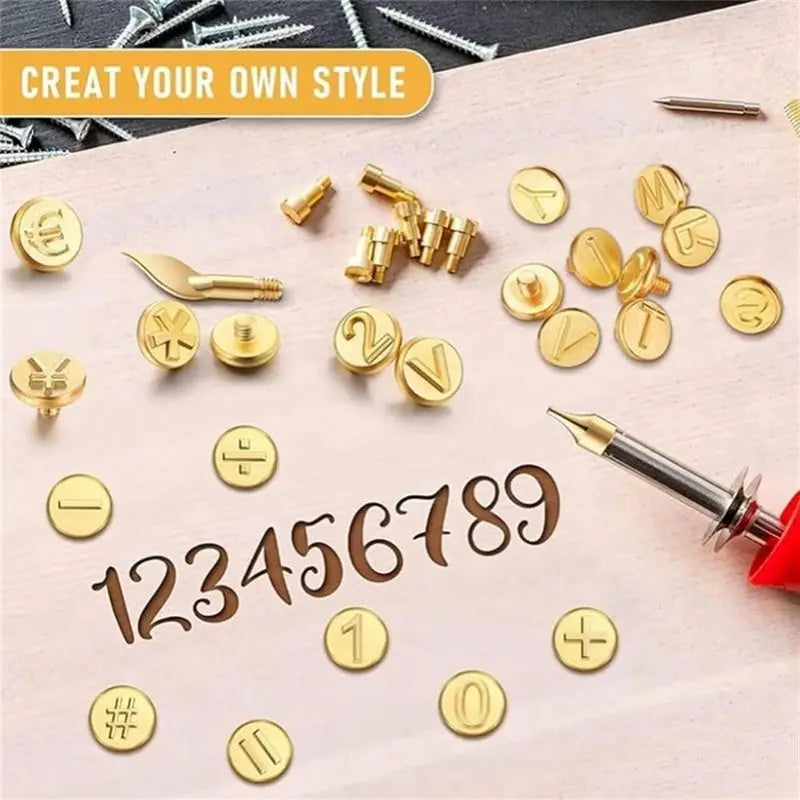LIKE WISH DIY Wood Burning/Carving Set, DIY Wood/Leather Burning Set-26 Letters Copper Mold, As Shown DIY Supplies US Plug Oasis Select