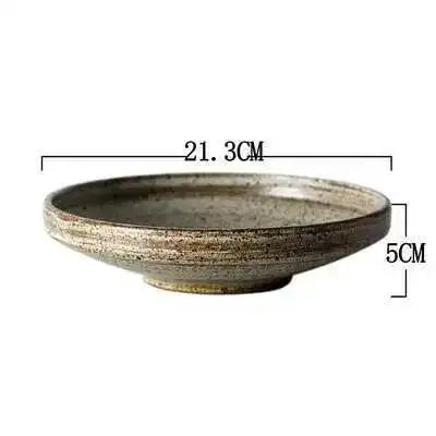 Retro Handmade Stoneware Rice Soup Bowl Tea Cup Round Steak Salad Dinner Plate Dishes Home Dining Dish Japanese Tableware Set Oasis Select 21.3cm Bowl