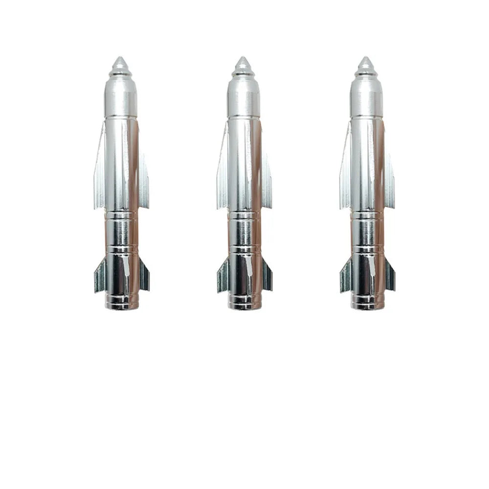 4Pcs 70mm Rocket Valve Caps, Aluminum Alloy Dustproof and Waterproof Tire Valve Stem Caps, for Cars, Trucks and Motorcycles Oasis Select Silver-4Pcs