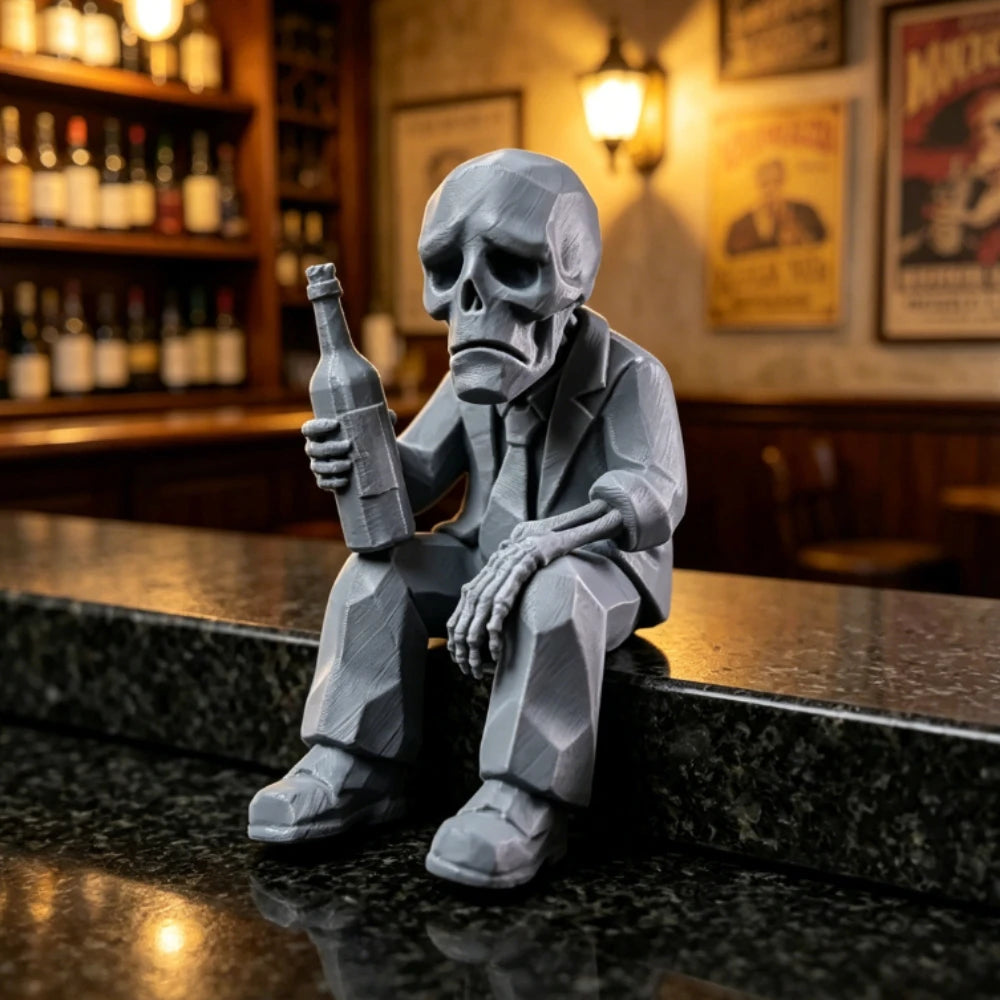 Drunk Skeleton Shelf Sitter FigurineDIY Office Humor Ornament Decor Desktop Monitor Gothic Desktop Companion Decor Humorous Gift Oasis Select
