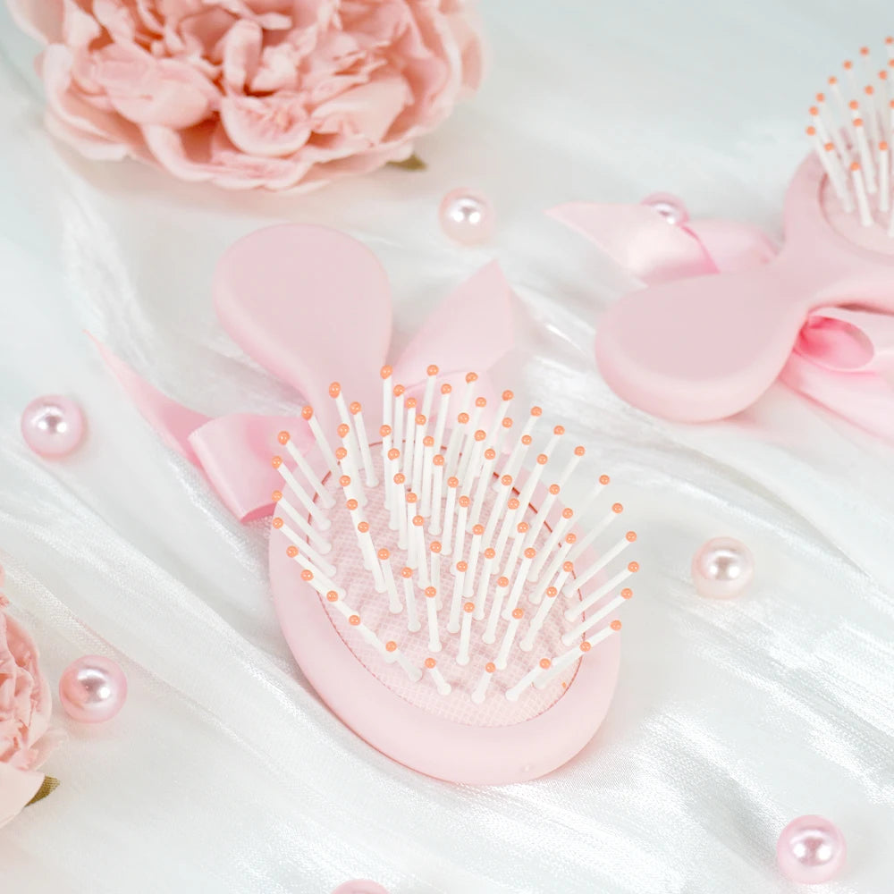 Coquette Style Pink Paddle Hair Brush - Bow & Butterfly Print, Portable Size for Gifting & On-the-Go Styling Oasis Select