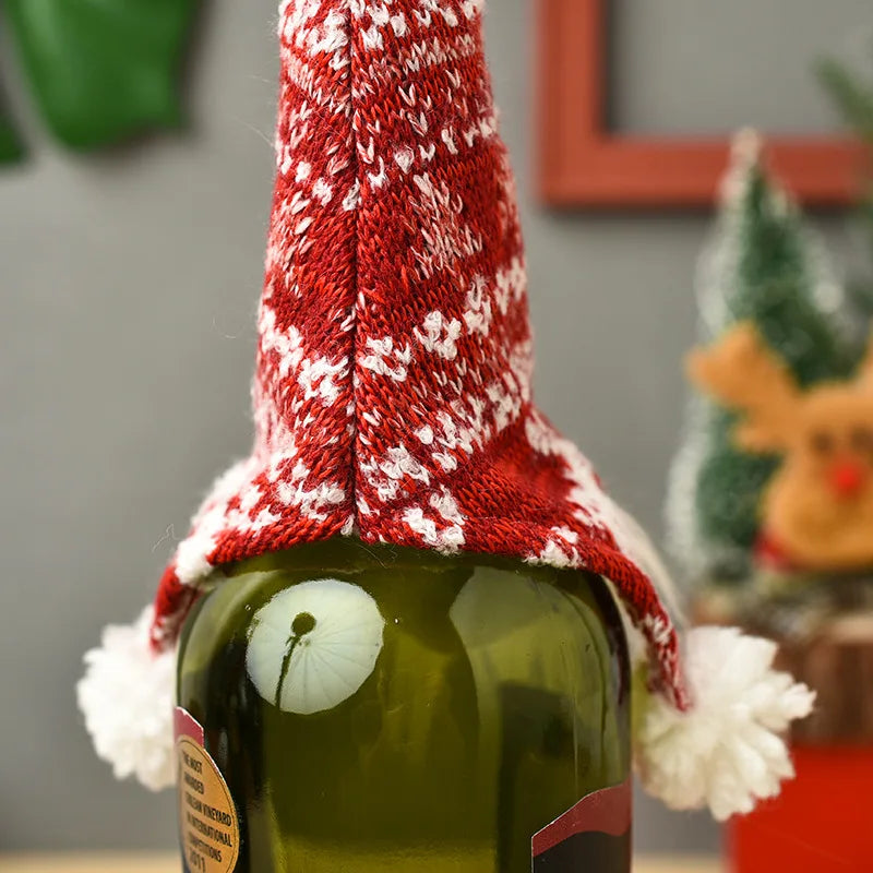 Faceless Christmas Decoration Items Knitted Old Man Wine Bottle Covers Figurine Wine Caps Wine Bottle Decorations Oasis Select