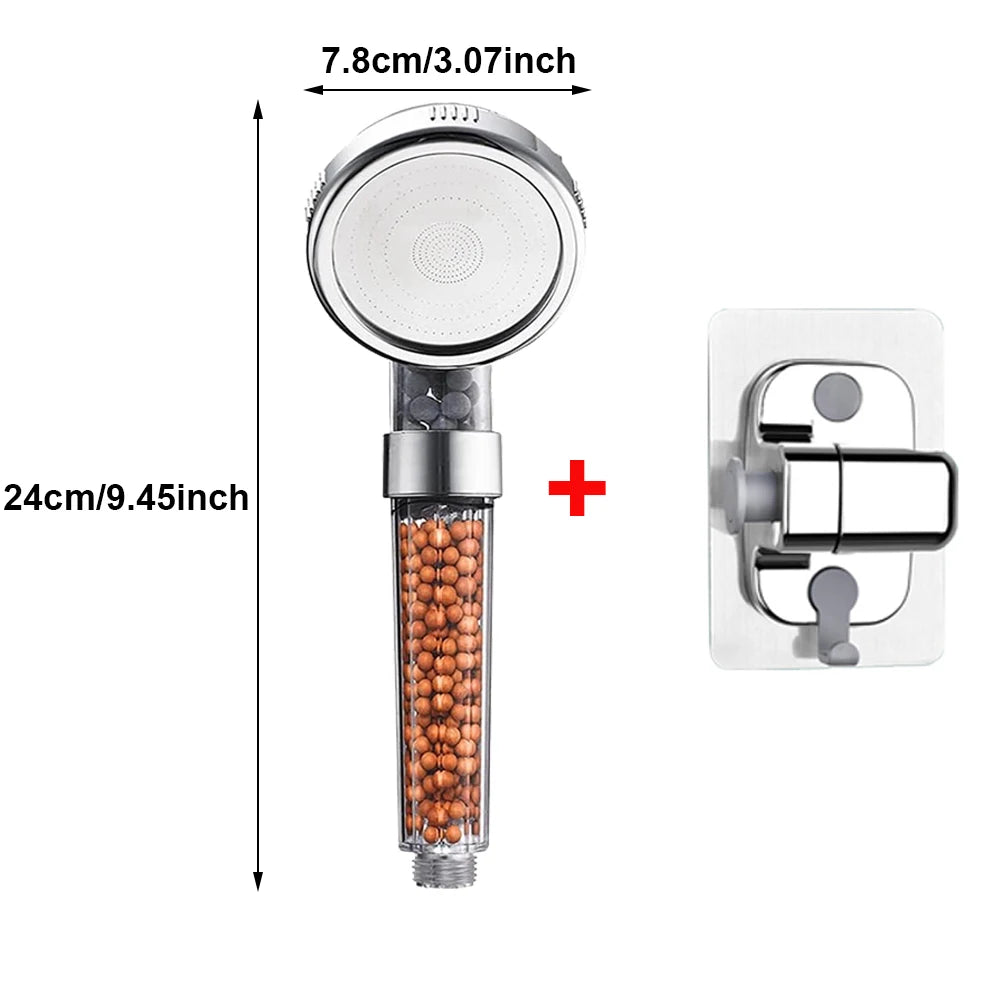 1pc Filtered Shower Head ABS High Pressure Water Saving Spray Handheld Clear Showerheads with With Filter Beads for Bathroom Oasis Select Large Base Set