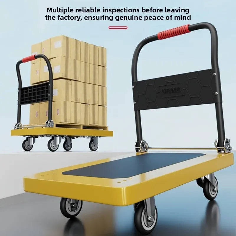 trolley truck, steel plate flatbed truck, portable folding silent household pulling cart, four-wheel folding trolley Oasis Select