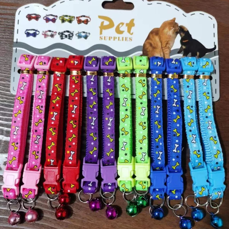 12Pcs 6 Colors Pet Cat Puppy Buckle Collar With Bell Footprint Mix Color Anti-Lost Dog Collars Pet Accessories Oasis Select A8