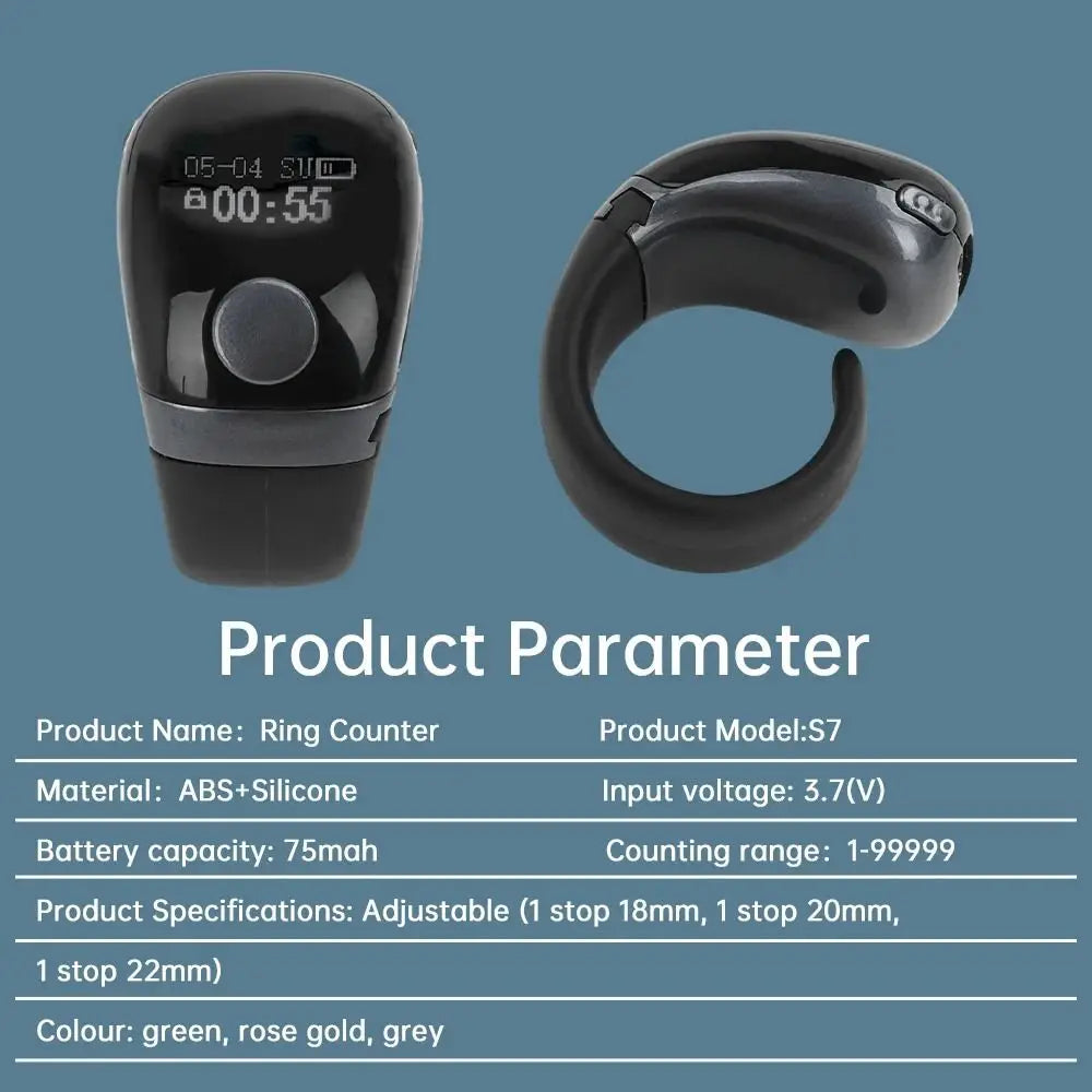 Digital Tally Counter Ring – LCD 99999 Touch Control, 3-Speed Digital Tally Counter Oasis Select