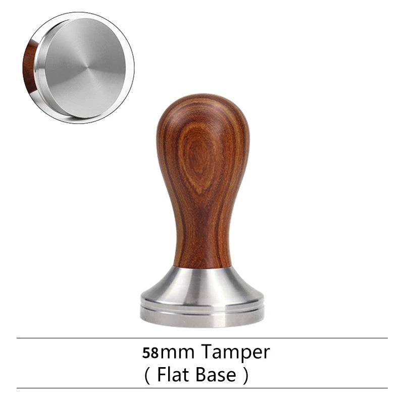 51/53/58mm Espresso Tamper for Semi-Auto Machines – Flat Stainless Steel Base, Wooden Handle Barista Tool, Suitable for baristas Oasis Select Flat-58mm