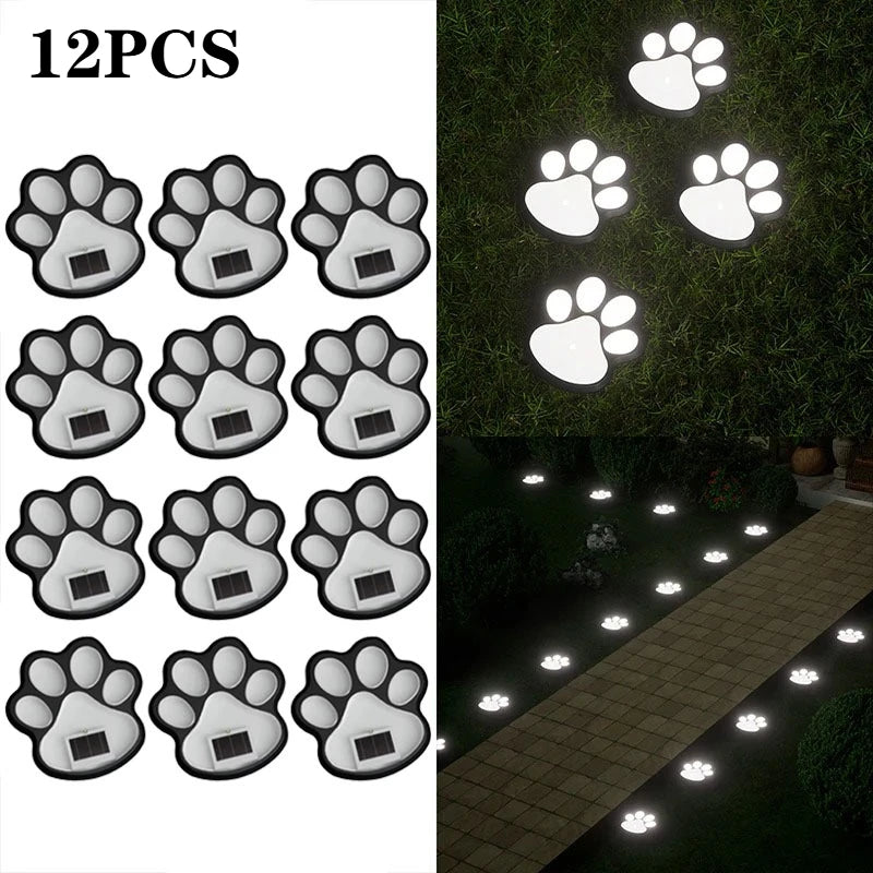 4-12PCS LED Solar Outdoor Light Waterproof Animal Paw Print Lamp for Garden Lawn Patio Summer Camping Home Decoration Oasis Select White Light-12PCS