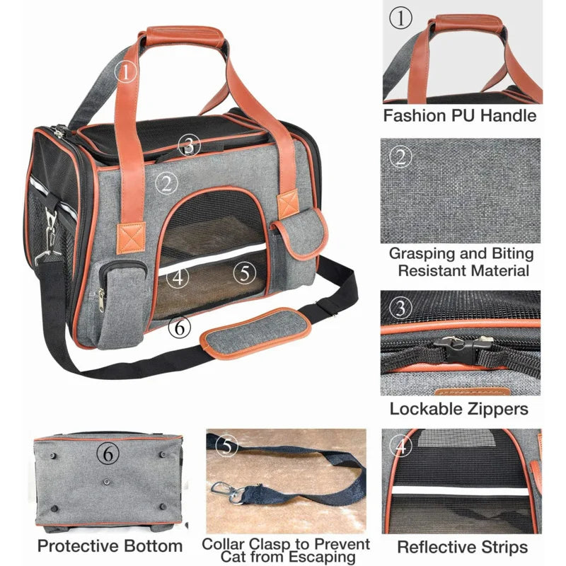 Cat Dog Carrier Airline Approved Soft Sided Pet Travel Bag, Car Seat Safe Carrie Oasis Select