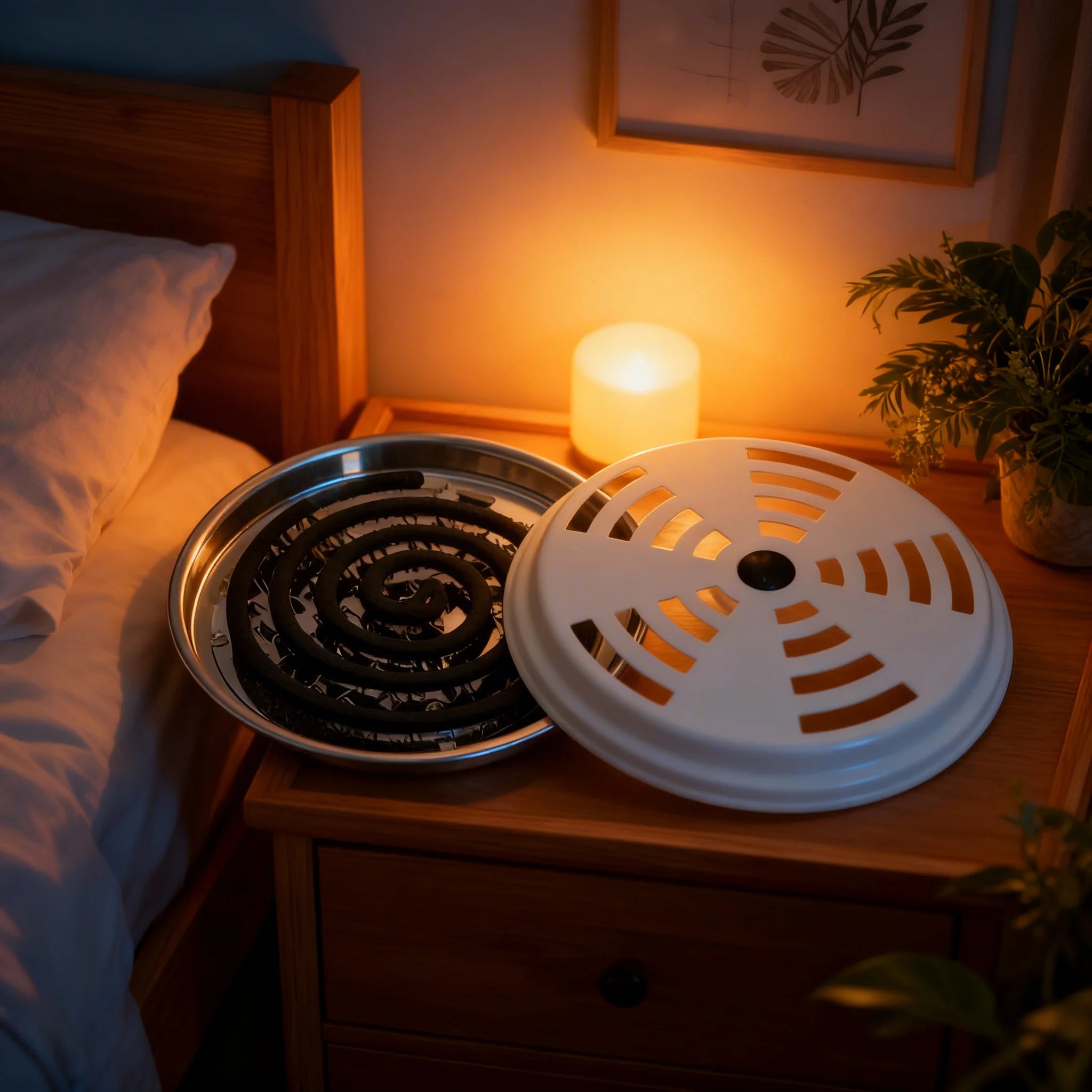 Mosquito Coil Holder with Lid – Steel, Ash-Free, Outdoor Use
