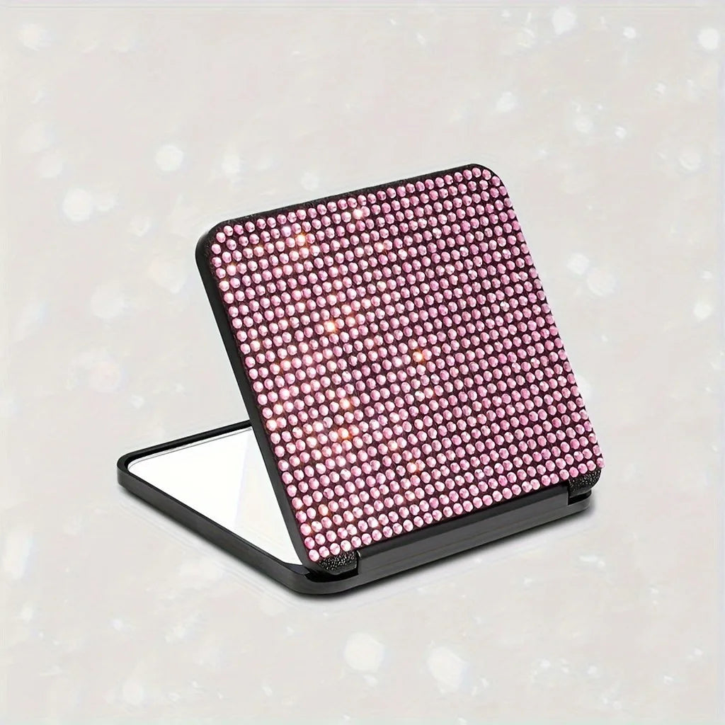 Rhinestone Compact Pocket Mirror – Double-Sided Flip Makeup Mirror