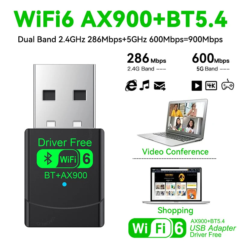 WIFI6 AX900 USB WiFi Bluetooth 5.4 Wireless Adapter Dual Band 2.4G+5GHz 900Mbps Network Card Receiver Dongle For Win10/11 Oasis Select
