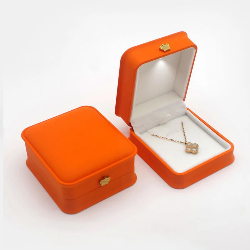 Led Jewelry Ring Box With Llight Luxury Crown Earrings Pendant Storage Display Proposal Wedding Gift Box Jewelry Organizer Box Oasis Select Orange-7.1cm Other