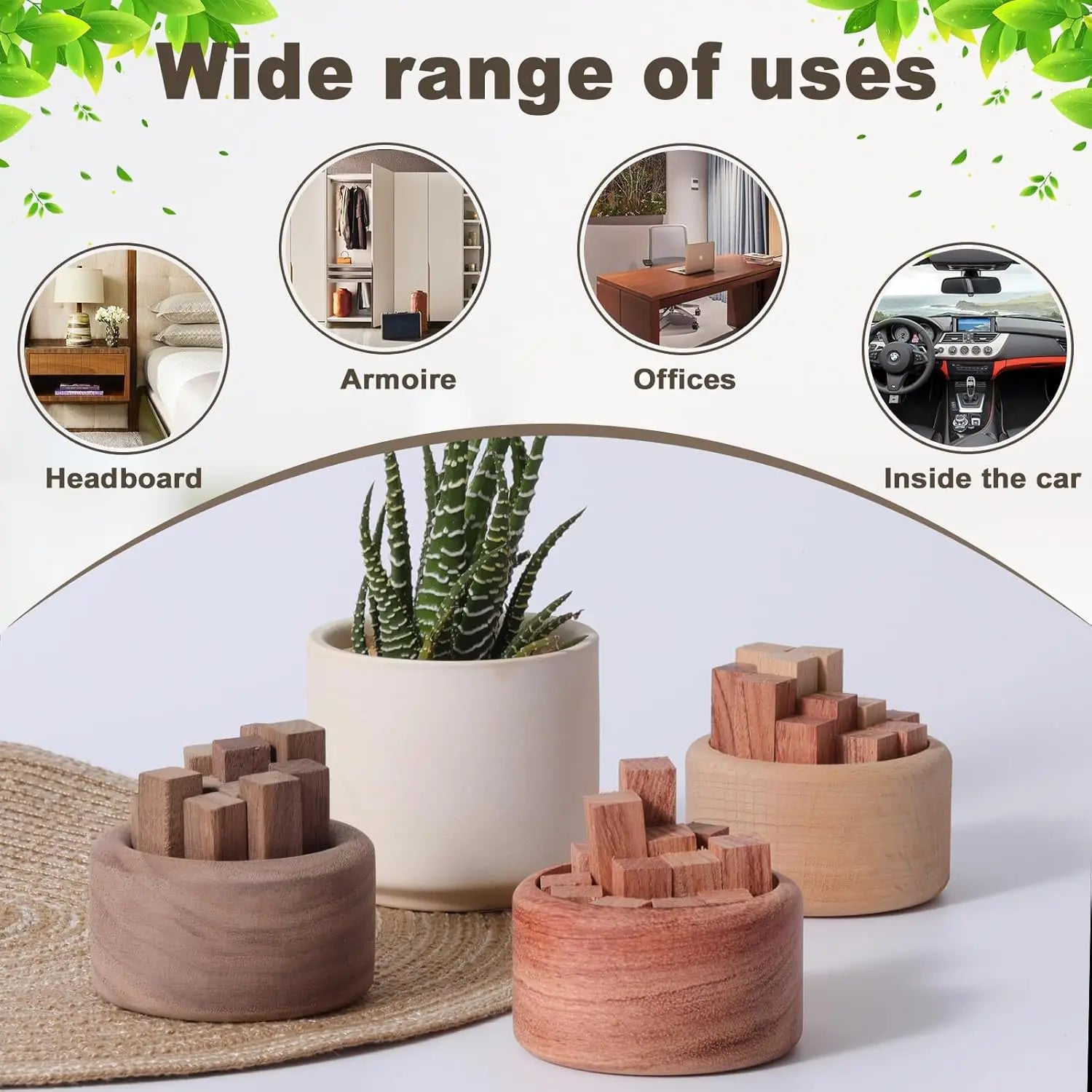 Wooden Essential Oil Diffuser Natural Car Air Freshener Aromatherapy Round Home Office Bedroom Decor Car Vent Fragrance Ornament Oasis Select