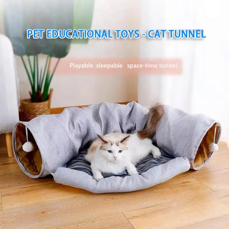 Pet Cat Tunnel Toys 2 In1 Collapsible Cat Nest Kitten Bed Tunnels Interactive Play Toy Indoor Tent for Cat Exercising Products Oasis Select
