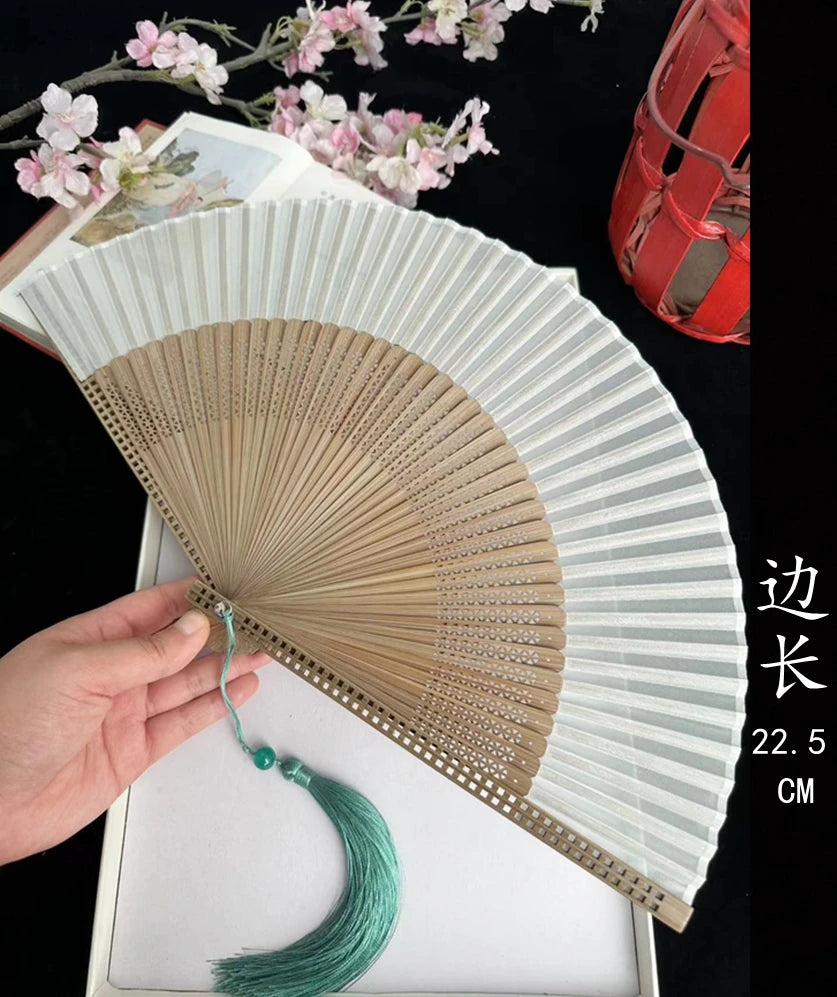 Antique Retro Portable Green Folding Fan Women's Hanfu Cheongsam