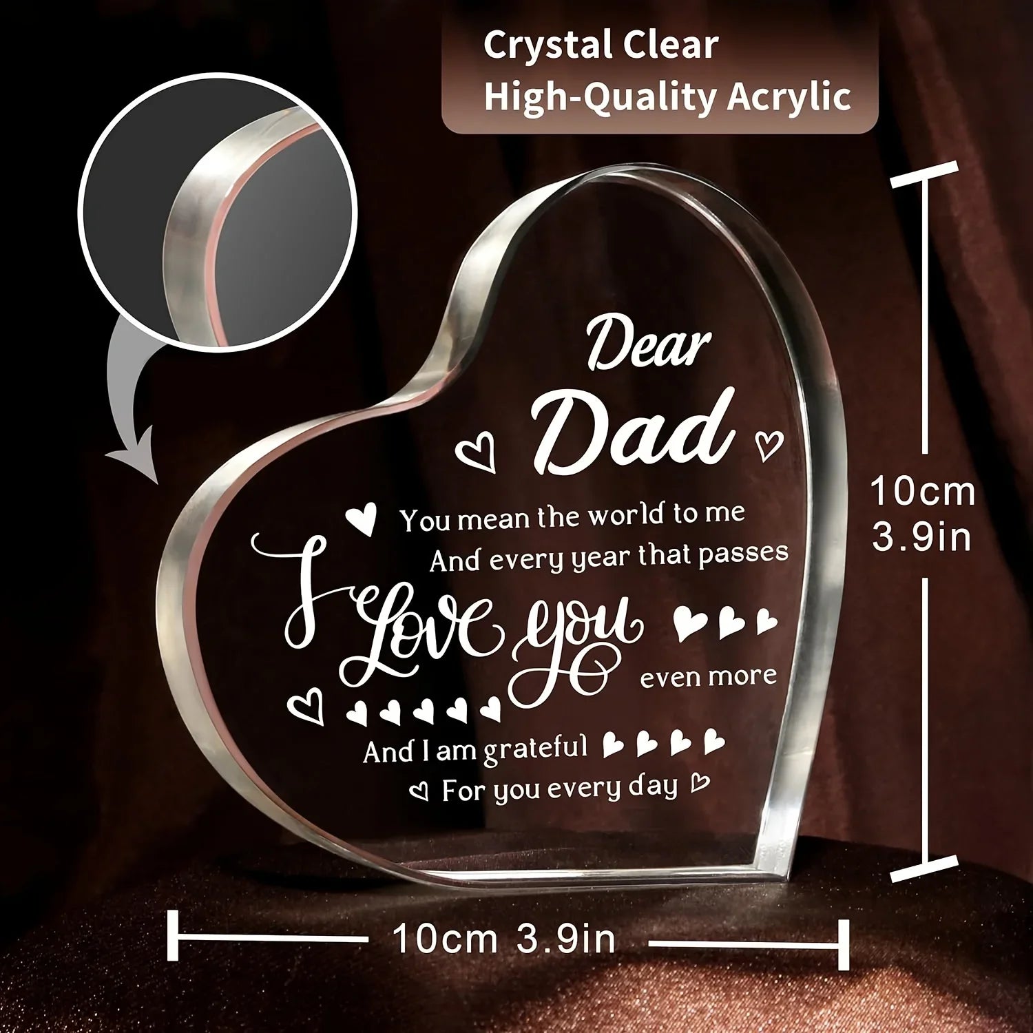 Heart-shaped Transparent Acrylic Decoration Birthday Gift Family Souvenir Father's Day Mother's Day Gift for Valentine's Day Oasis Select