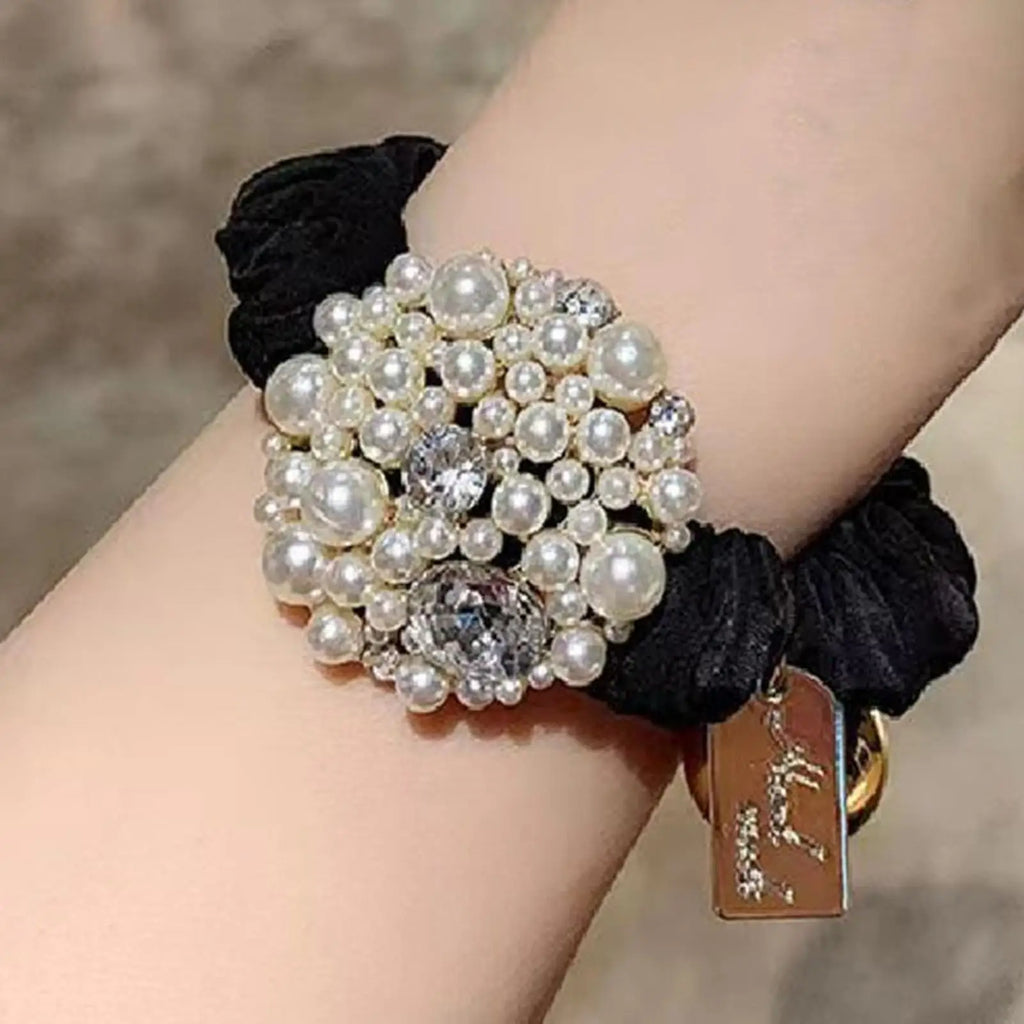 Hair Scrunchie 1PC Pearl Rhinestone Hair Tie Luxury Styling Womens Ponytail Hair Tie Scrunchie Adult Hair Band Elastic Hair Tie Oasis Select