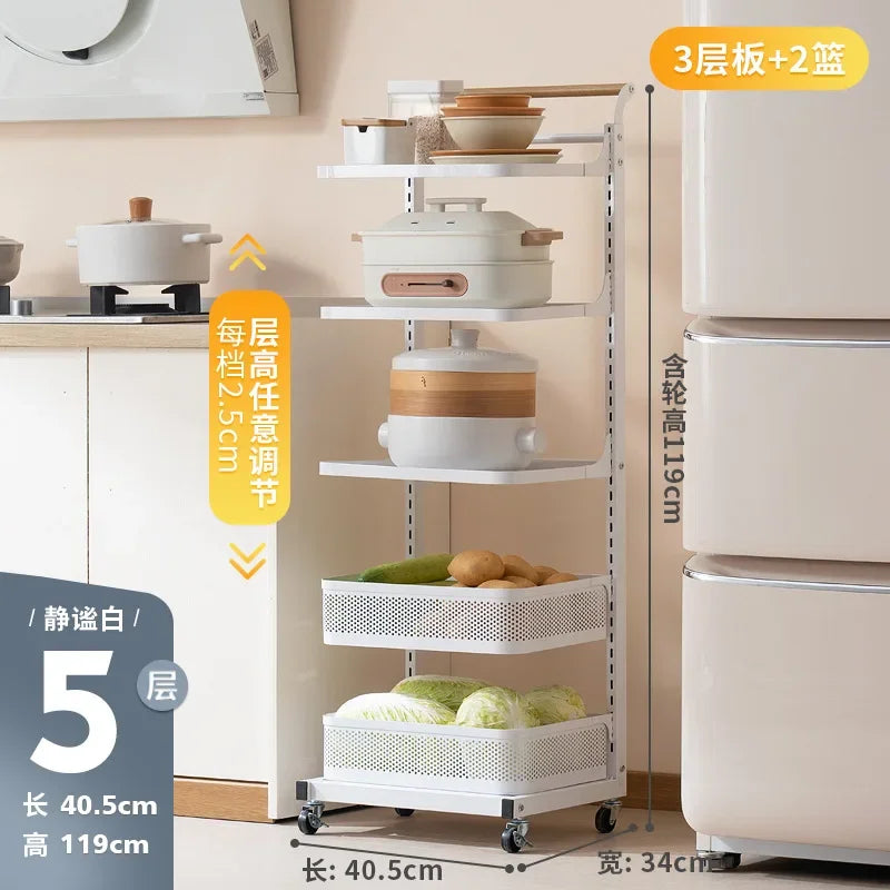 Kitchen rack Household floor-to-ceiling pot rack Multi-layer fruit and vegetable vegetable basket trolley storage rack Oasis Select White Five-3