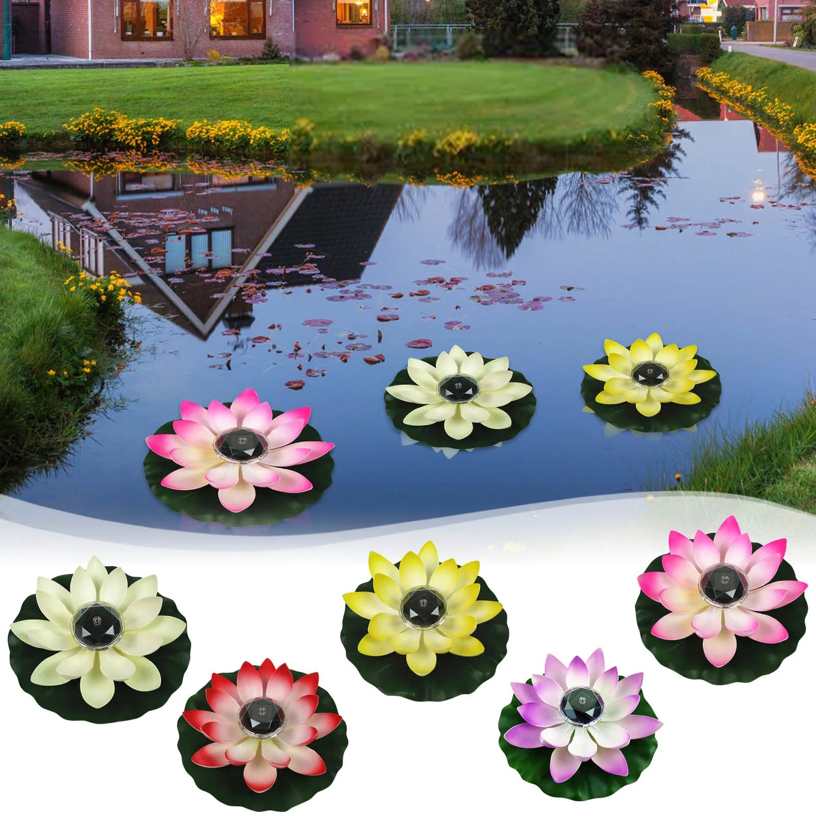 1pc Solar Floating Lotus Shape Water Surface Decor Fountain Decor Bird Bath Lotus Waterscape For Fish Tank Pool Pond Outdoor Gar Oasis Select