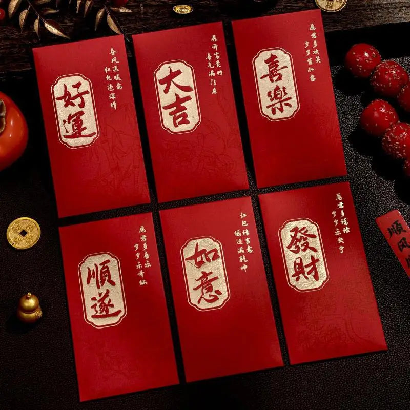 6 Pcs Chinese New Year Red Envelope Best Wishes Chinese Style Hot Stamping Bronzing Red Pocket Wedding Party Decorations Oasis Select A10