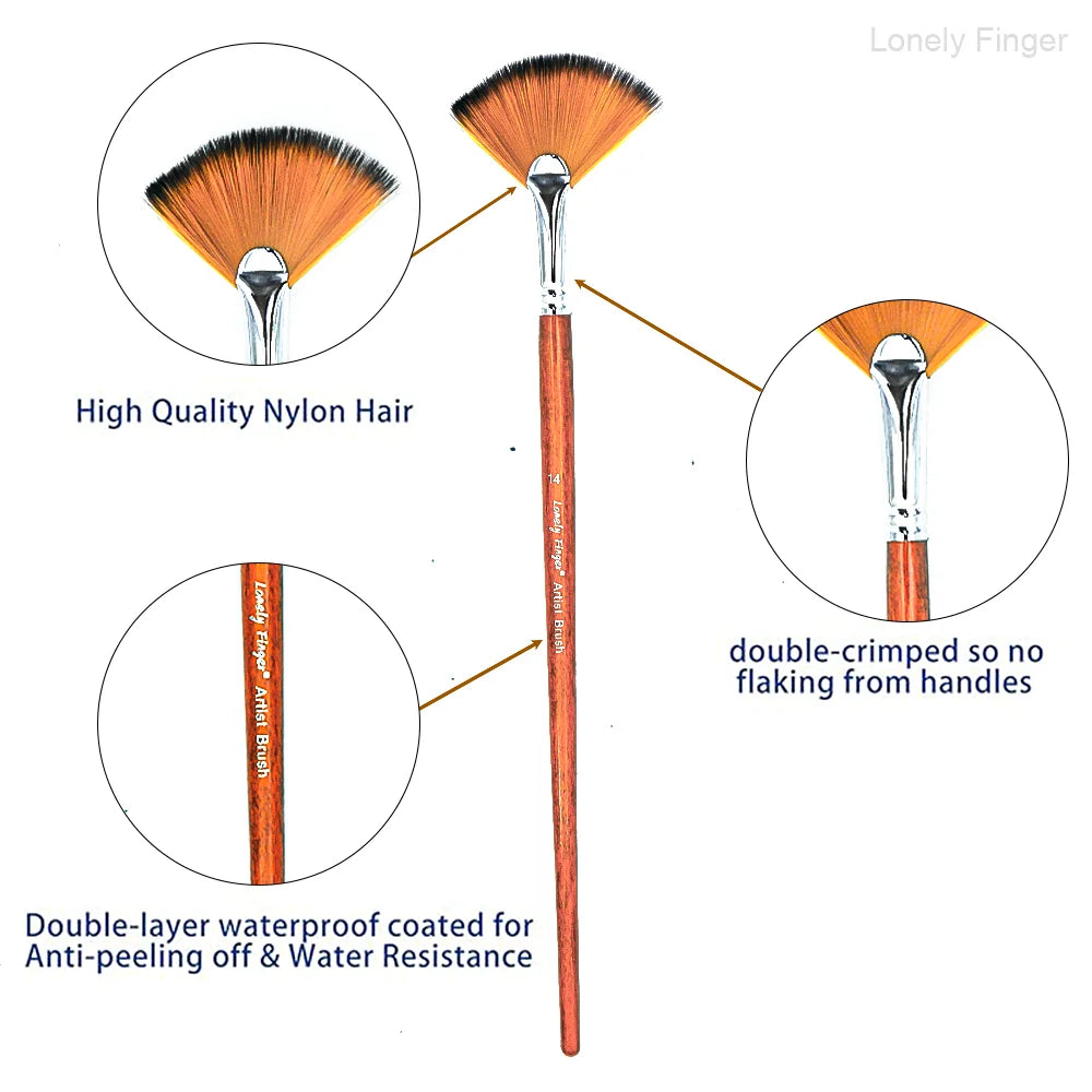 Artist Fan Paint Brush Set of 9, Nylon Hair Anti-Shedding Brush Tips, Wooden Handle for Comfortable Holding, Acrylic O Oasis Select
