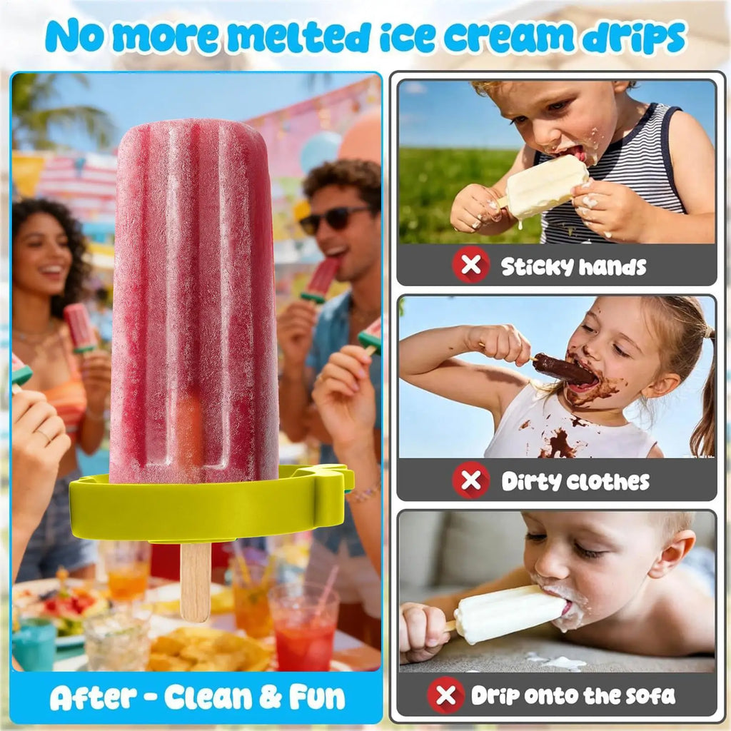 Ice Cream Holder Drip-Proof Popsicles Rack Silicone Anti-Drip Ice Cream Bracket Reusable Portable Ice Cream Holder Protector
