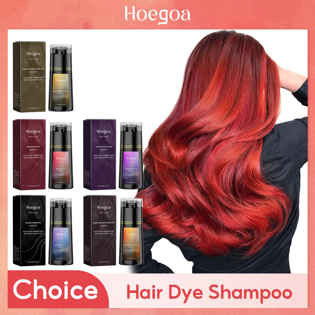 Hoegoa Hair Dye Shampoo Permanent Brown Natural Coloring Coverage