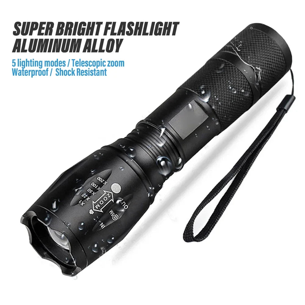 High Power Led Flashlights Camping Torch 5 Lighting Modes Aluminum Alloy Zoomable Light Waterproof Material Use 3 AAA Batteries Oasis Select