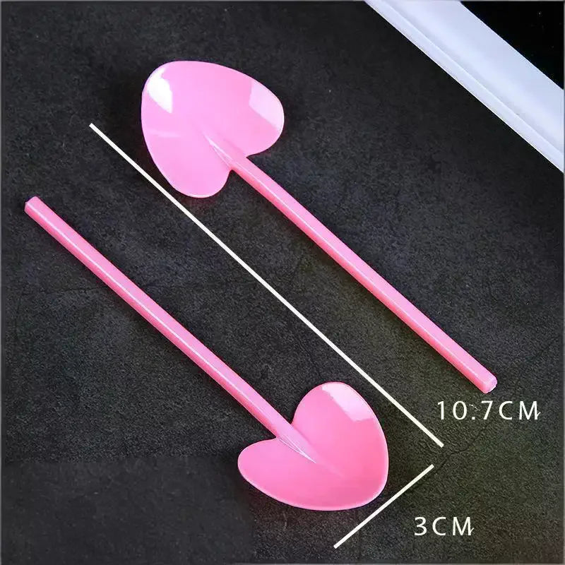100pcs Heart Shape Disposable Spoons - Colorful Long Handle Dessert Spoons For Ice Cream, Cake, Pastry, Mooncakes | Cute Party Oasis Select