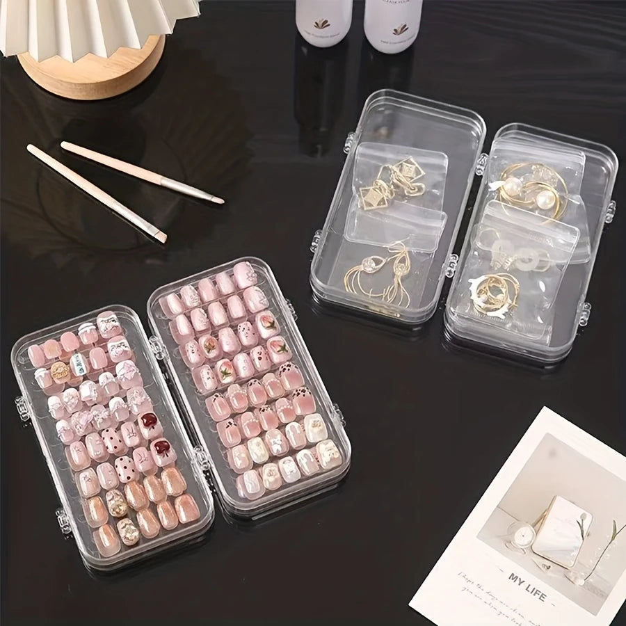 Nail Art Storage Box, Nail Accessories Transparent Display Storage Box, 3 Tier Foldable Nail Storage Box Set, for Press on Nails Oasis Select
