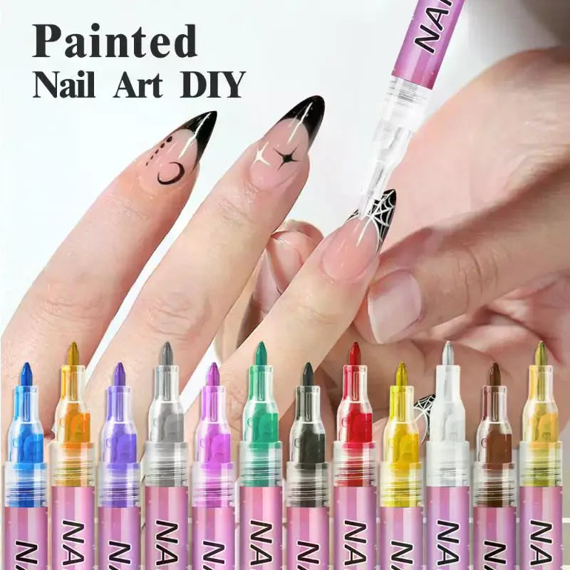 1/12Pc DIY Colorful Nail Art Graffiti Pen Nail DIY Quick-drying Dot Flowers Liner Pen 3D Effect Nail Art Graffiti Pen Nail Tools Oasis Select
